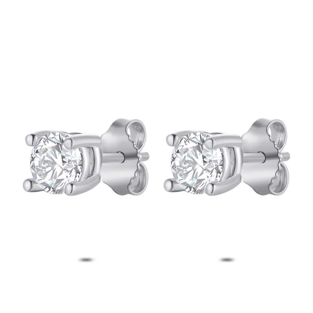 Oorbellen in zilver, 1 zirkonia, 5 mm