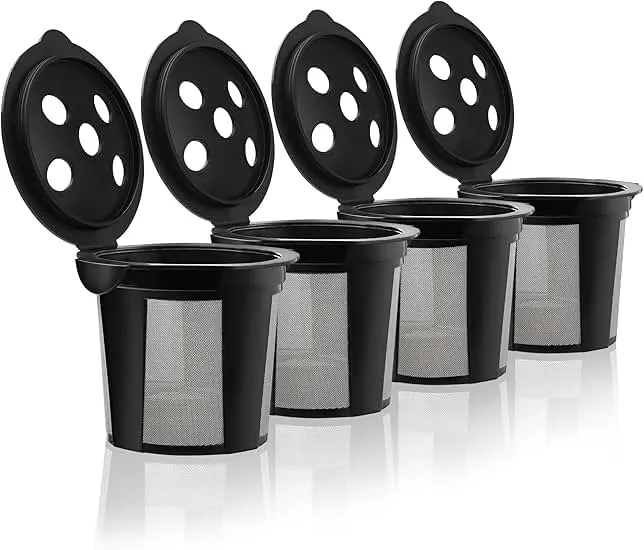 4 Reusable K Cups for Keurig K Supreme, K Supreme Plus, K Slim with Multistream Technology, K-Duo Hot & Iced - 4 Black Refillable Kcups Coffee Filters for Keurig Coffee Makers