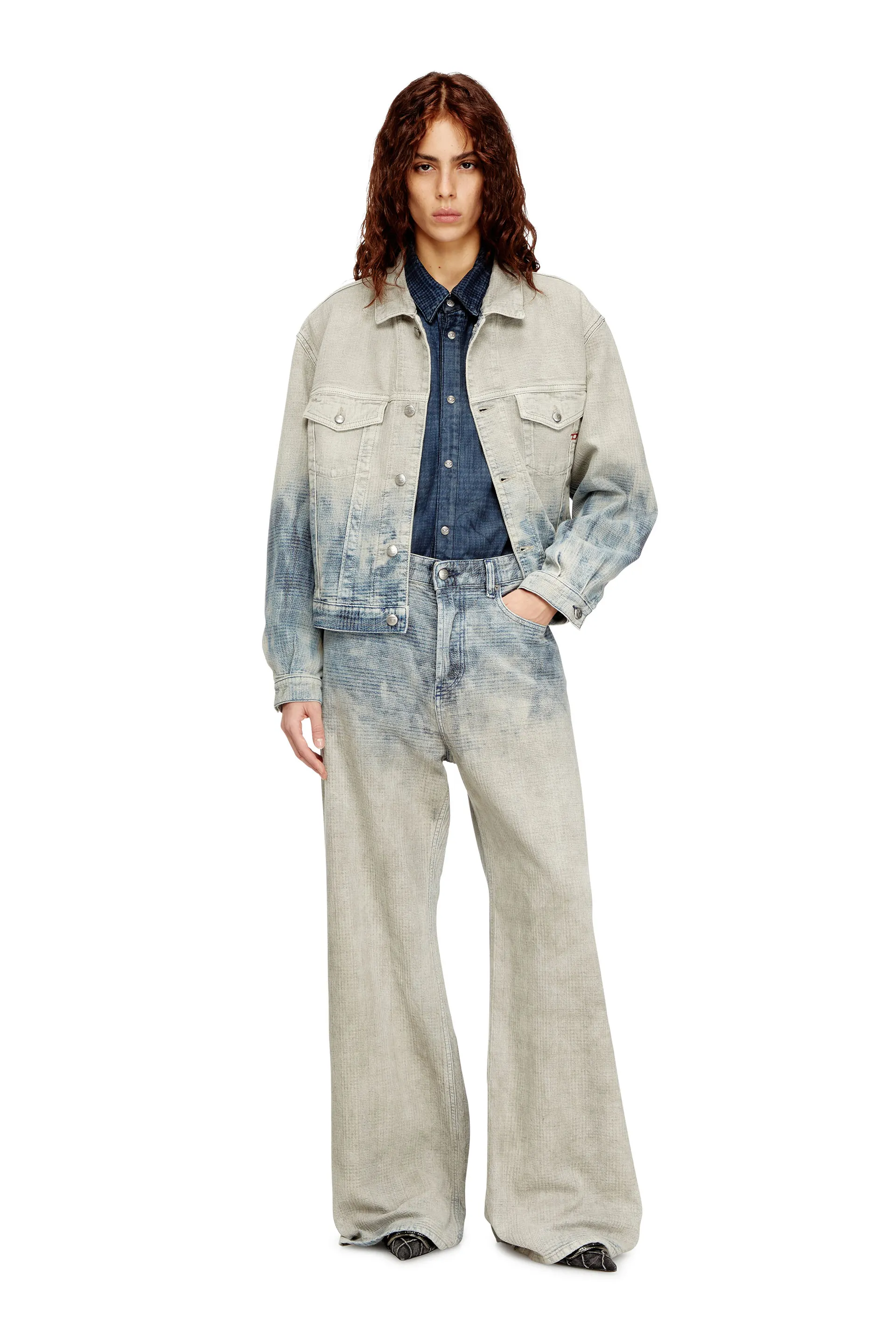 Trucker jacket in Prince of Wales jacquard denim