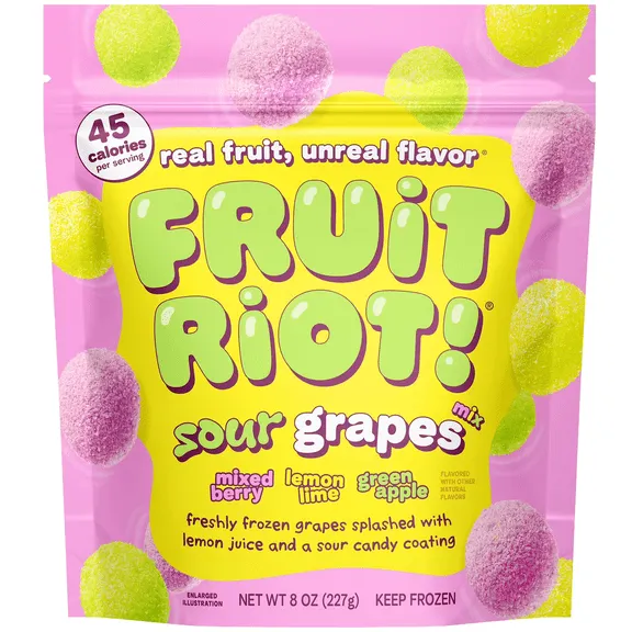 Fruit Riot Sour Candy Mixed Grapes, Real Frozen Fruit, 8 ounce