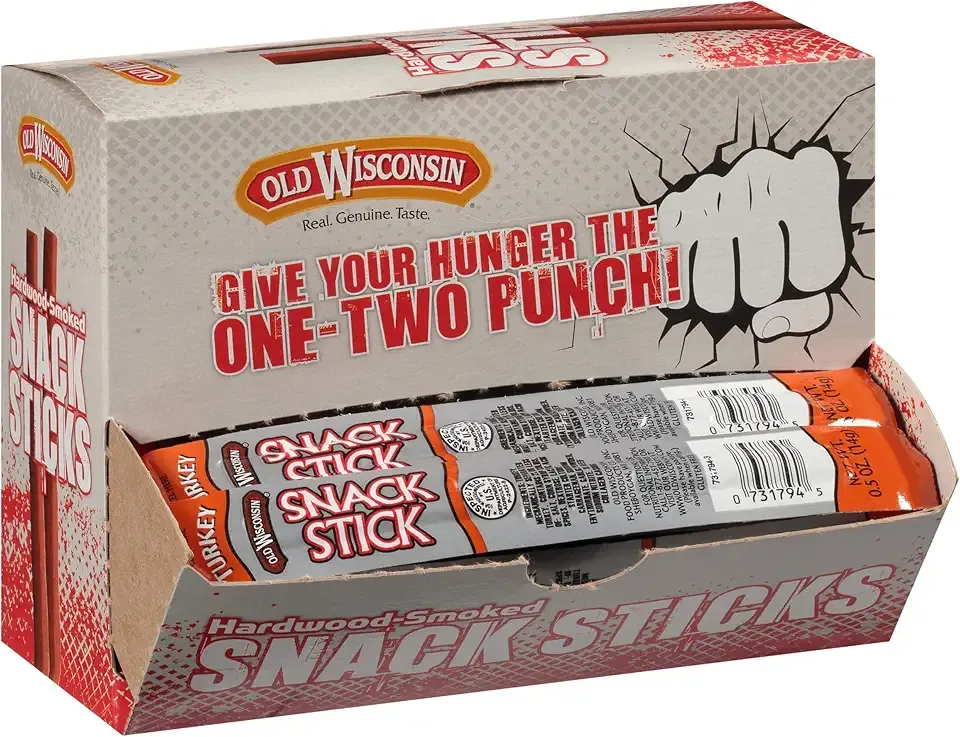 Old Wisconsin Turkey Sausage Snack Sticks, Naturally Smoked, Ready to Eat, High Protein, Low Carb, Keto, Gluten Free, Counter Box, 42 Individually Wrapped Sticks
