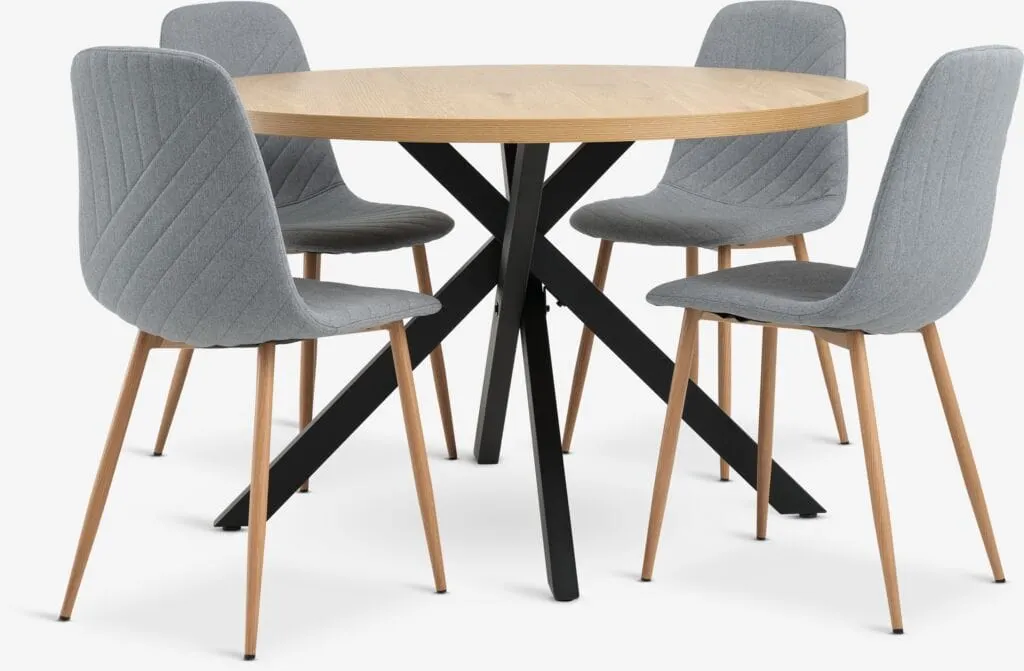 NORTOFT Tavolo Ø120 cm rovere caldo + 4 JONSTRUP blu chiaro