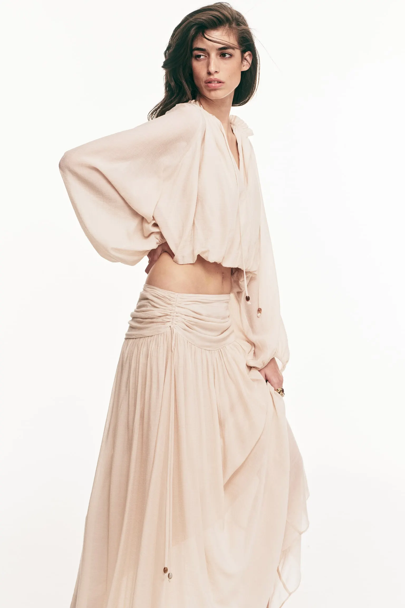 Gathered crêpe skirt