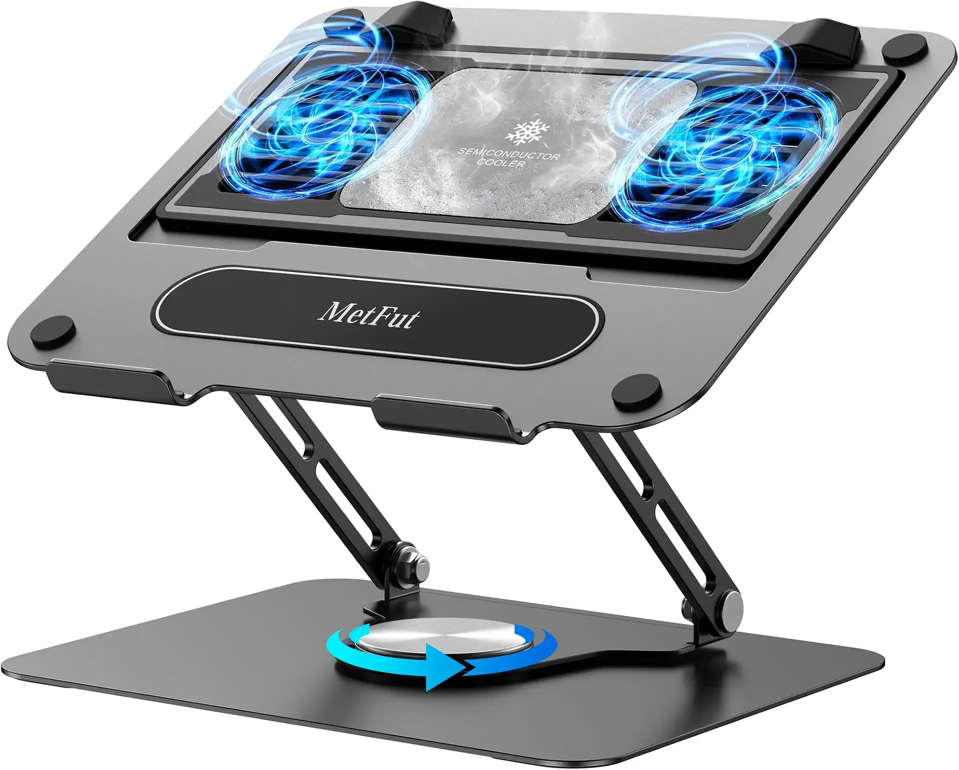 Metfut Laptop Cooling Pad with Detachable Fan & Cooler, Adjustable Height & Angle, 360 Rotation Base, Ultra-Quiet, Carbon Steel Framework for MacBook, ASUS, Dell 10-16” Laptop for Tablet, DJ Mixer