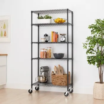 TRINITY 5-tier Wire Shelving Rack, 36" x 18" x 72", Includes Wheels