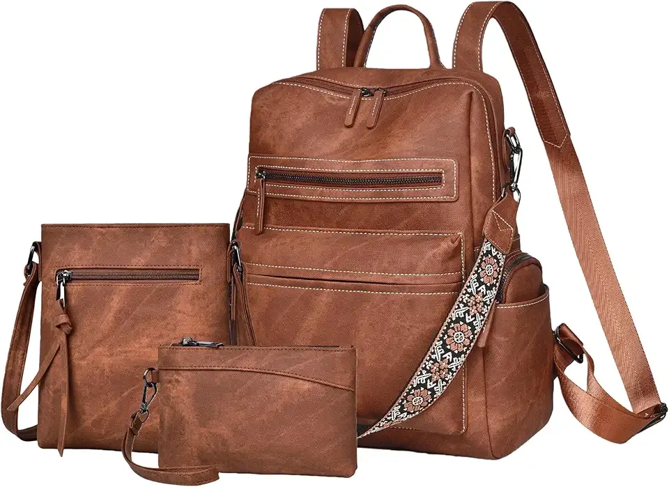 Backpack Purse for Women Pu Leather Travel Backpack Fashion Designer Shoulder Bag Ladies Convertible Handbags (Caramel Brown)