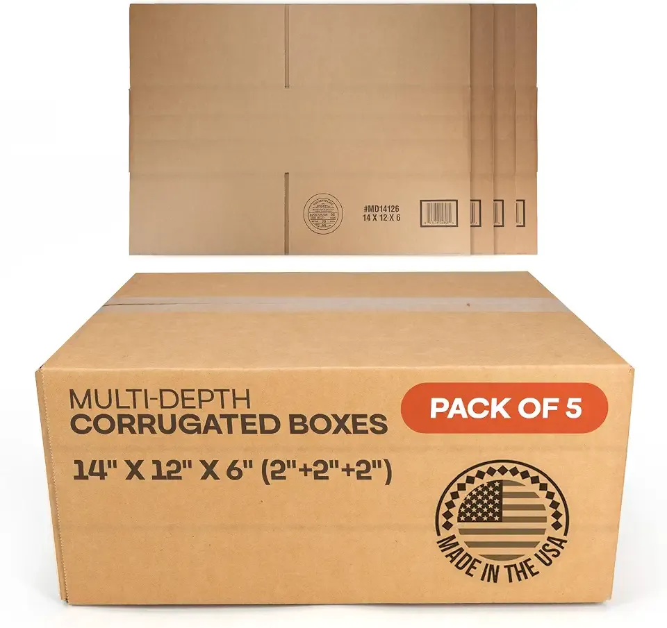 Multi-Depth Corrugated Shipping Boxes 14"L x 12"W x 6"H, 5-Pack