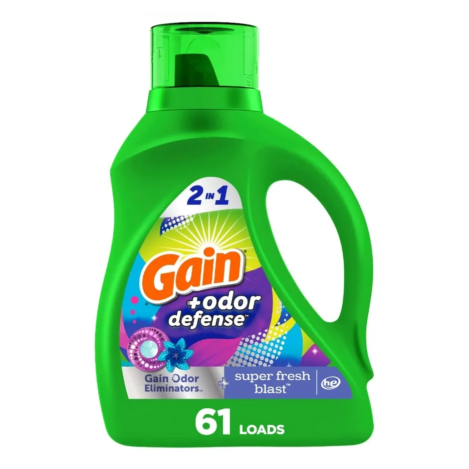 Gain Odor Defense Liquid Laundry Detergent, Super Fresh Blast Scent, 88 fl oz, 61 loads, 2 in 1, Laundry Detergent Liquid Soap, HE compatible