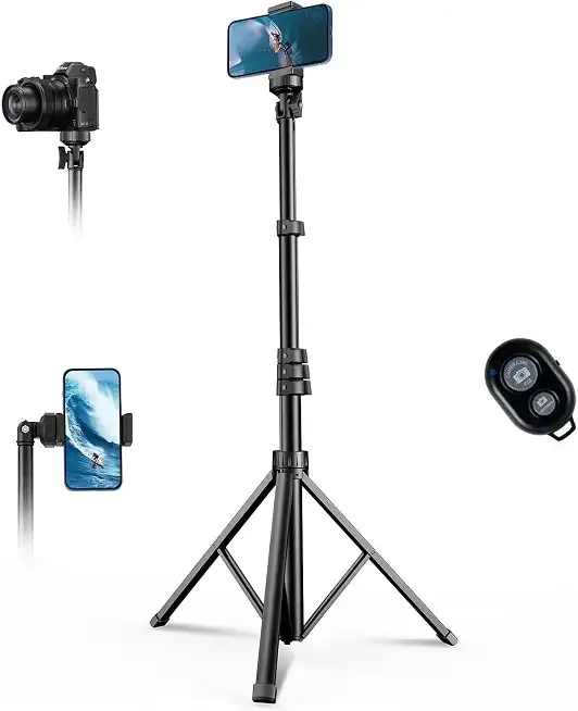 67" Phone Tripod, MIIASI Extendable Tripod for iPhone, Selfie Stick with Remote and Phone Holder, Compatible with iPhone/Android/Camera, Light Stand