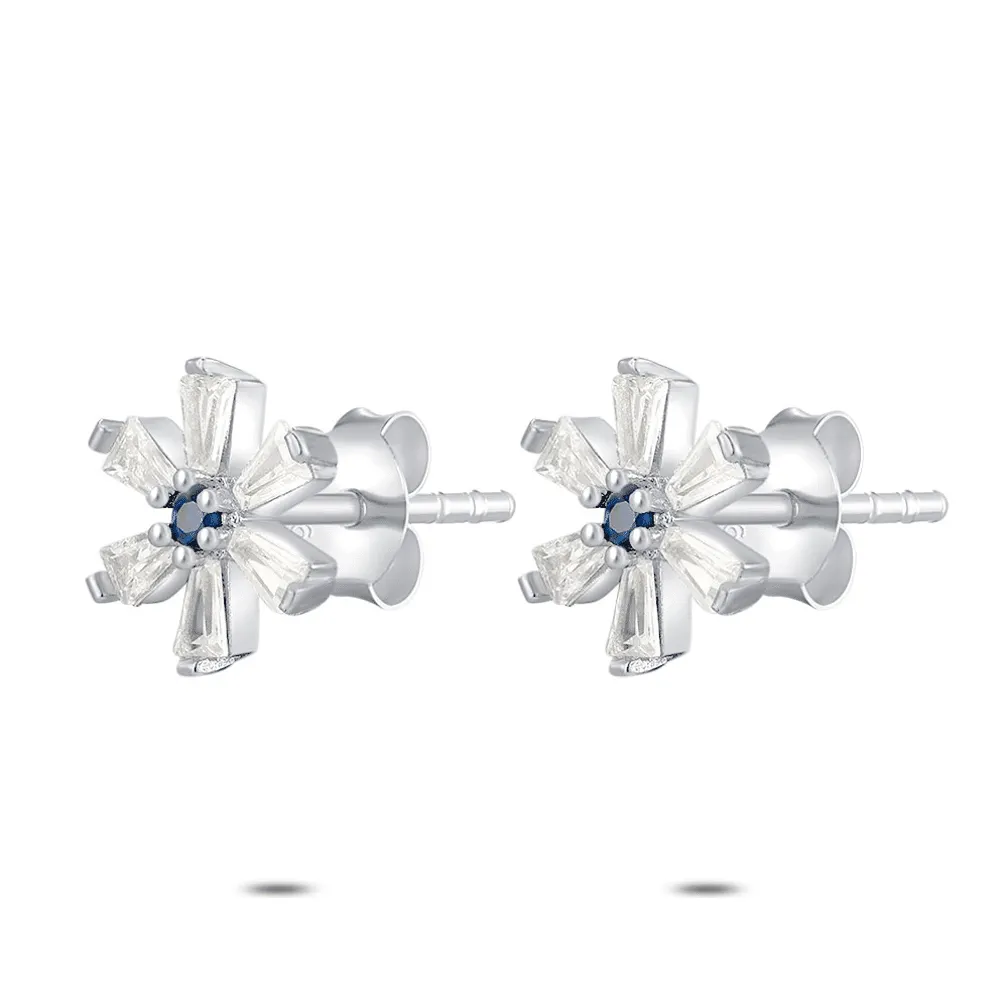 Oorbel in zilver, bloemvorm met zirkonia