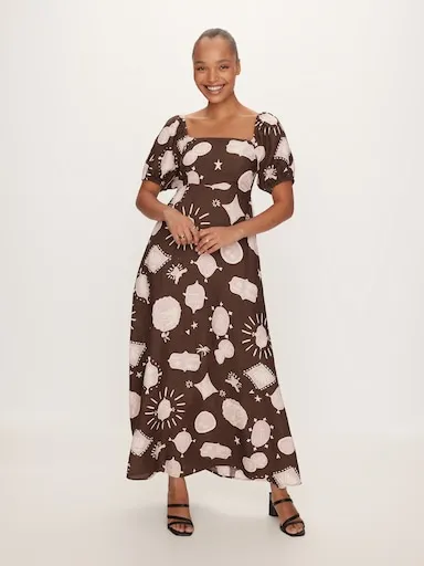 Maia Puff Sleeve Midi Dress