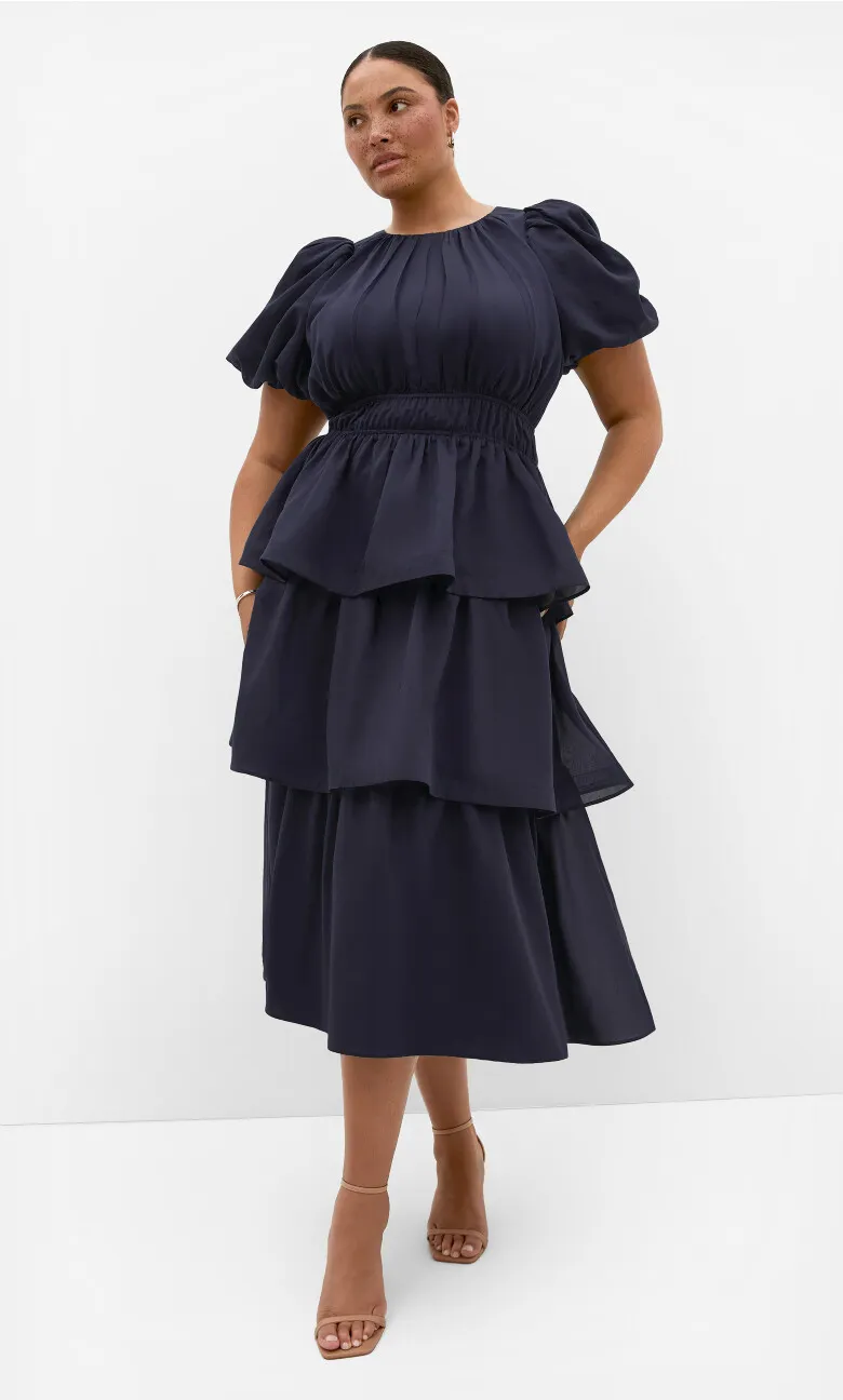 Heavenly Ruffle Maxi Dress - navy