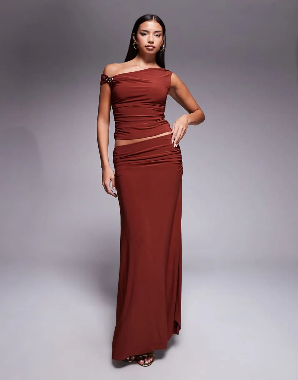 Forever New Romy slinky maxi skirt co-ord in rust