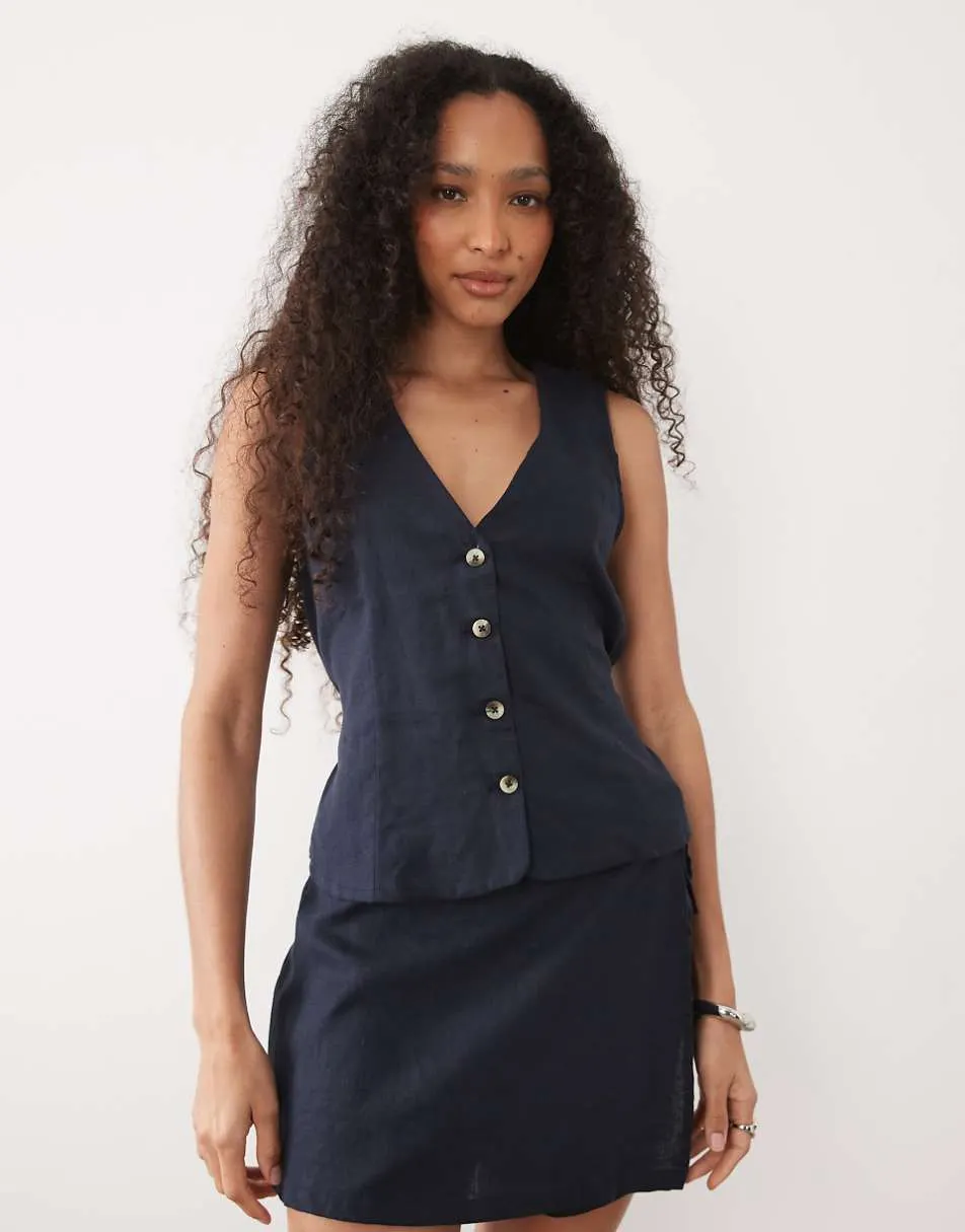 River Island linen blend waistcoat in navy