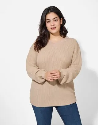 Pullover - Inserto in pizzo - beige