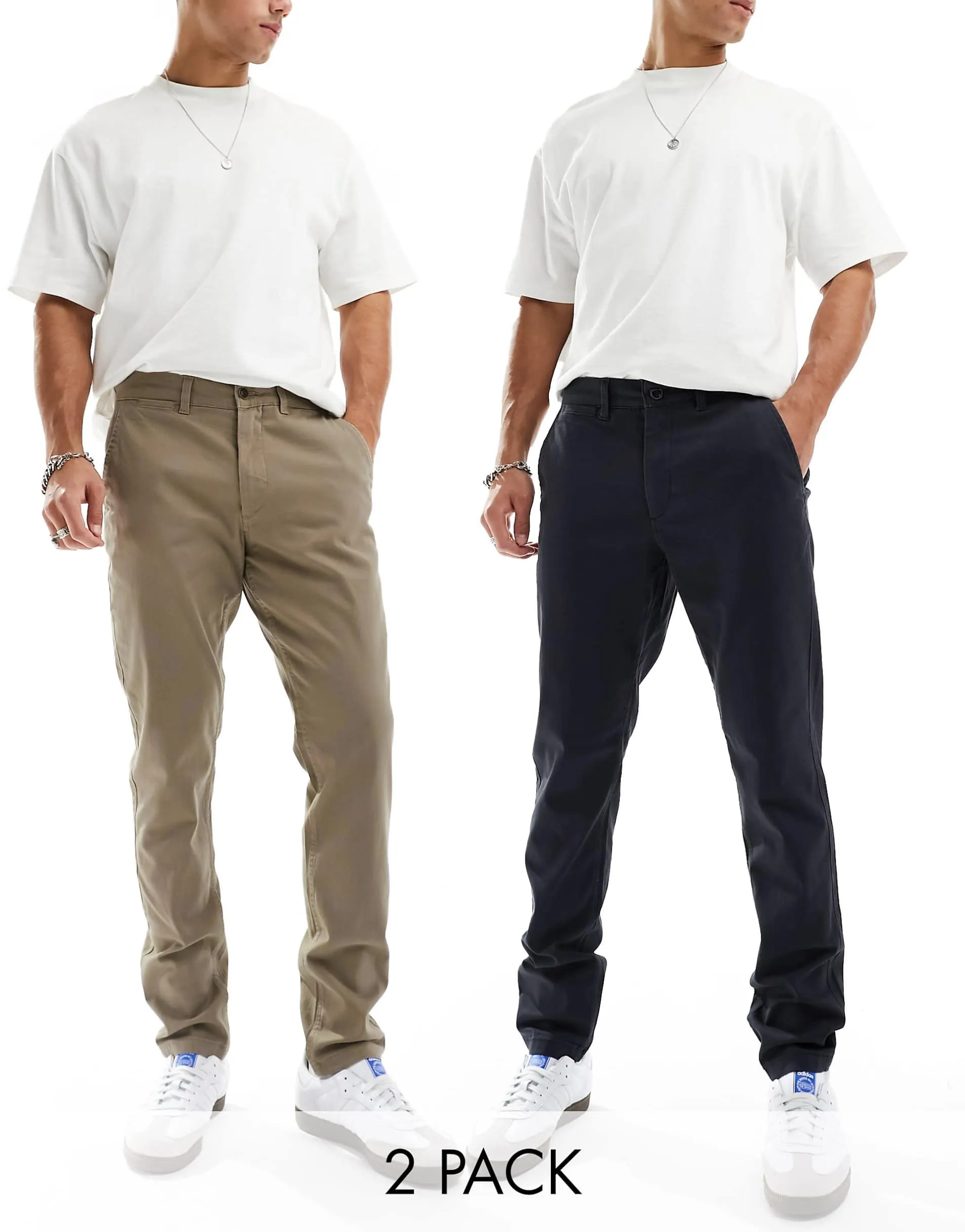Jack & Jones Intelligence 2 pack chinos in beige & navy