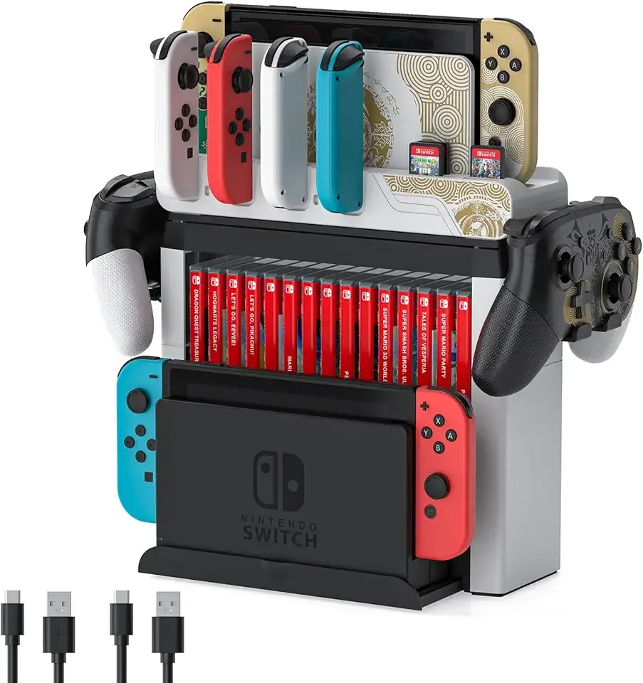Switch Games Organizer Station with Controller Charger, Charging Dock for Nintendo Switch & OLED Joycons, Switch Mounts, Brackets & Stands for Games, the Legend of Zelda: Tears of the Kingdom Edition