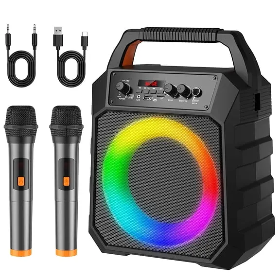 Flash Deal Karaoke Machine for Adults Kids, Karaoke Speaker with 2 Microphone, Portable Bluetooth Speaker with DJ Lights for Party, Support USB $48.89 Was $189.99