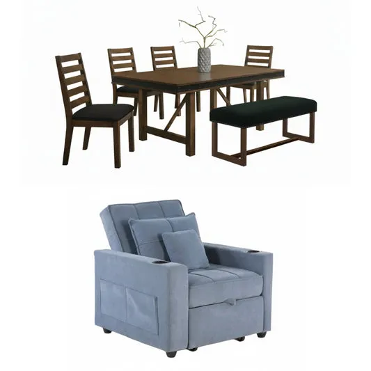 Bundle: Midnight Dining Table Set - Brown + Dream Bodypull Chairbed by Best Home - Blue