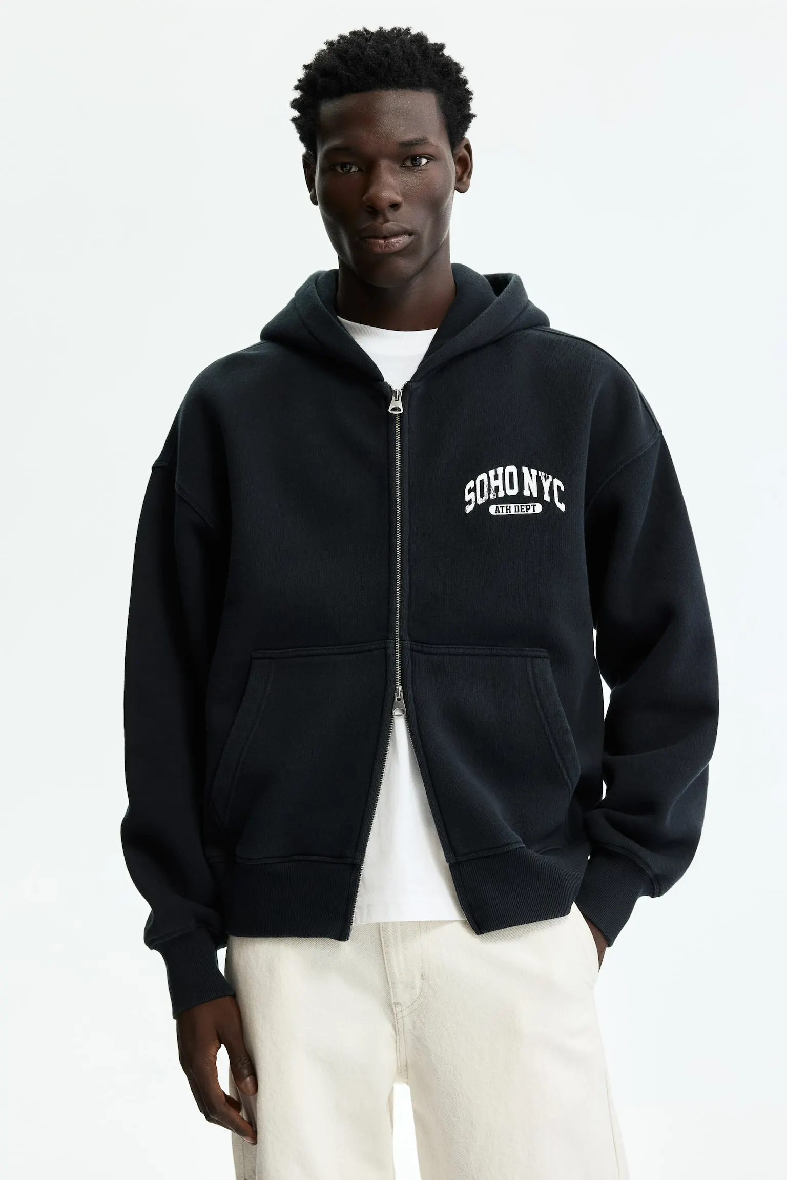 Sudadera Oversized Fit con diseño y zíper