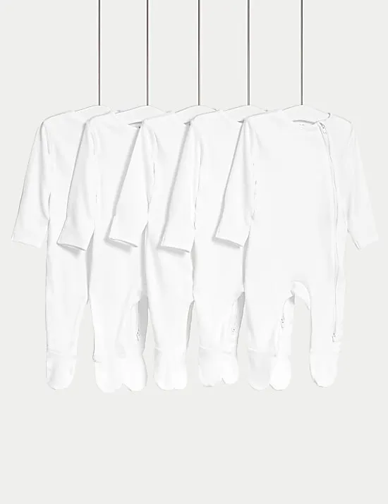 5 Pack Pure Cotton Zip Sleepsuits (5lbs-3 Yrs)