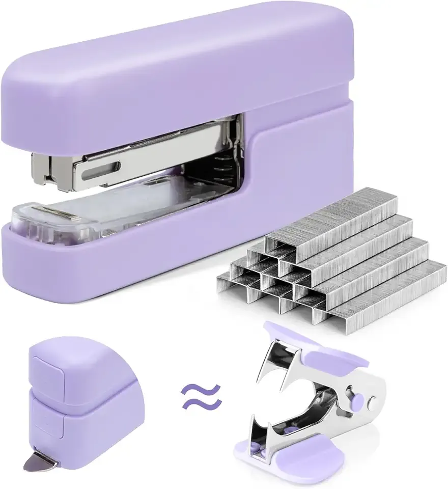 deli Stapler, Desktop Staplers with Integrated Staple Remover, 45 Sheet Capacity Office Stapler, Purple