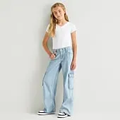 Thereabouts Little & Big Kid Girls Adjustable Waist Low Rise Baggy Fit Cargo Jean