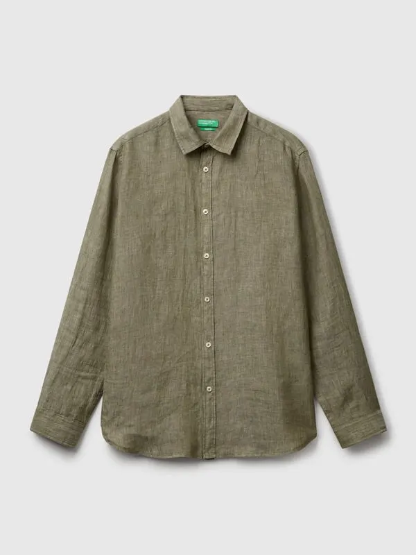 Military green shirt in pure linen