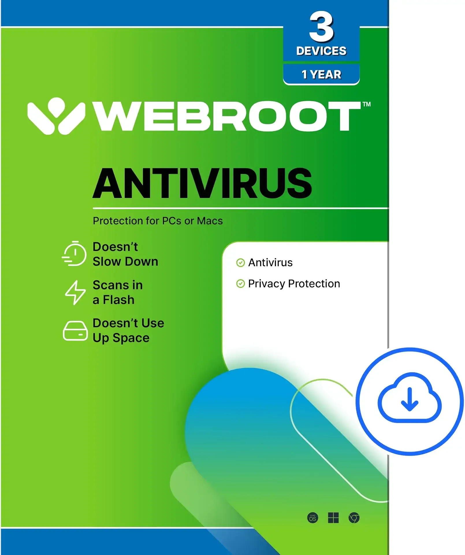 Webroot Antivirus Software 2026 | 3 Device | 1 Year Download for PC/Mac