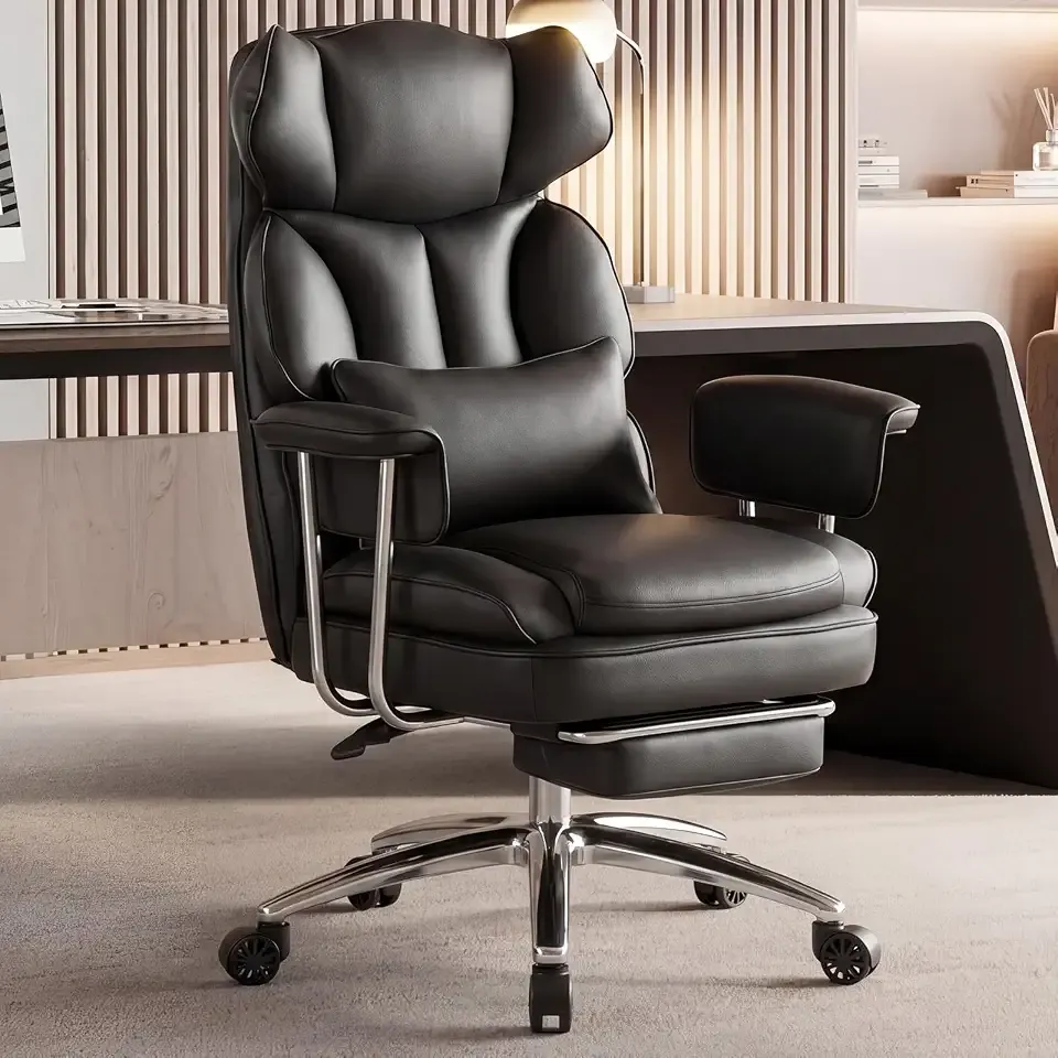 DUMOS Ergonomic Home Office Desk Chair, Executive Chair, PU Leather | Big Tall High Back, Lumbar Support, Reclining Height Adjustable, Computer Gaming, Footrest Swivel Wheels, Black