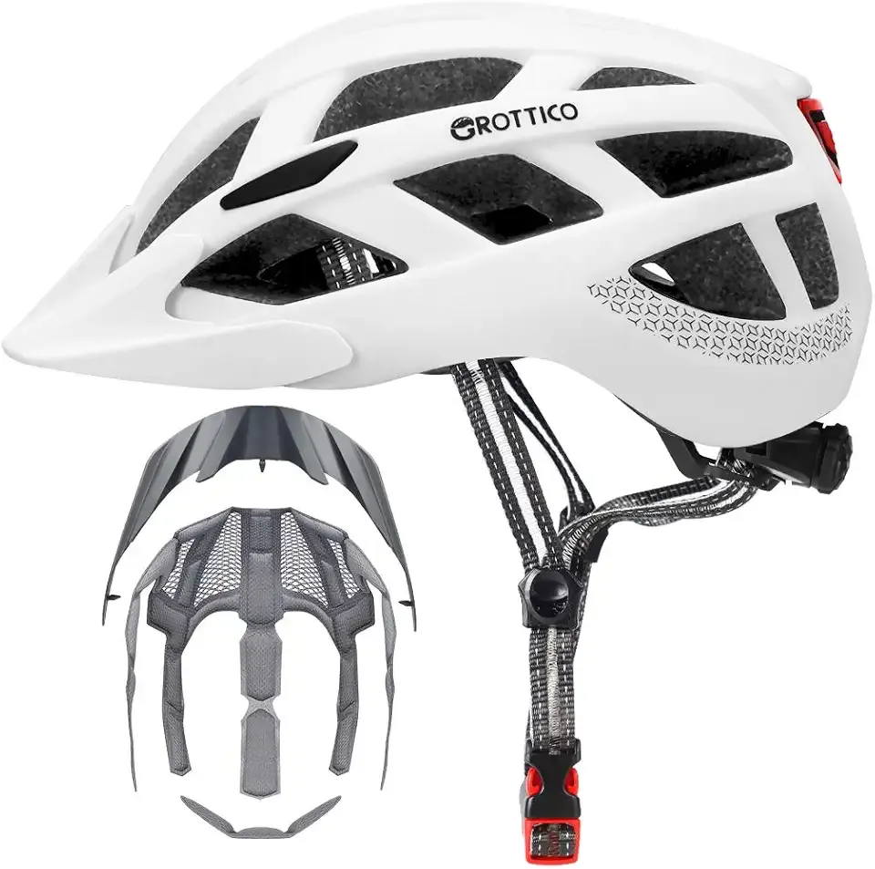 Adult-Men-Women Bike Helmet with Light - Mountain Road Bicycle Helmet with Replacement Pads & Detachable Visor