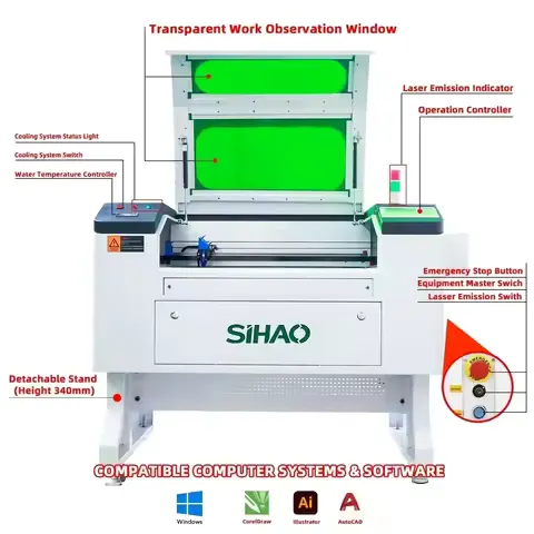 SIHAO CO2 Laser Engraving & Cutting Machine CNC & USB Port Laser Engraver for Wood Acrylic Fabric Glass Tube Laser Cutter