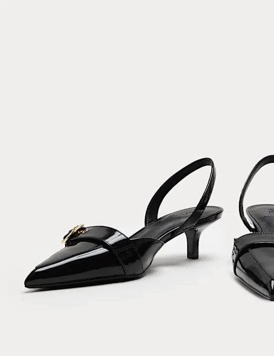 Leather Kitten Heel Slingback Shoes