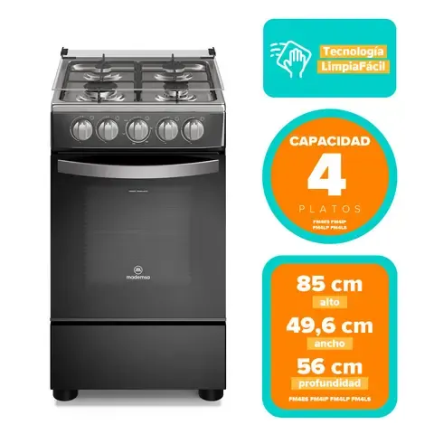 Cocina a Gas 4 Platos Negra FM4LP