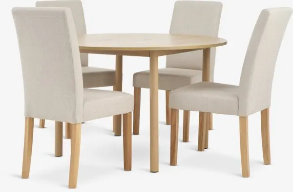 ALSTED + TUREBY ALSTED Ø120 tafel naturel eiken + 4 TUREBY stoelen beige