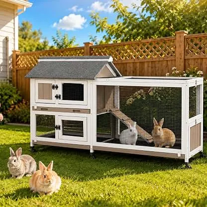 2-Story Rabbit Hutch Indoor & Outdoor, Large Bunny Hutch…