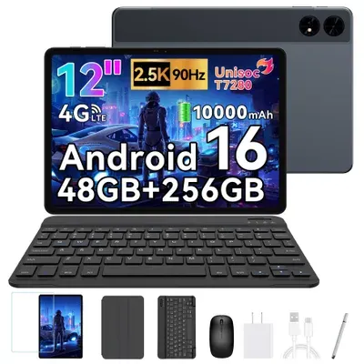 TABWEE T60 Android 16 Tablet, 12,2" 2,5K Display, 48GB RAM+256 GB ROM+ 2 TB TF erweiterbar, Octa-Core, 10.000 mAh und Gemini AI​