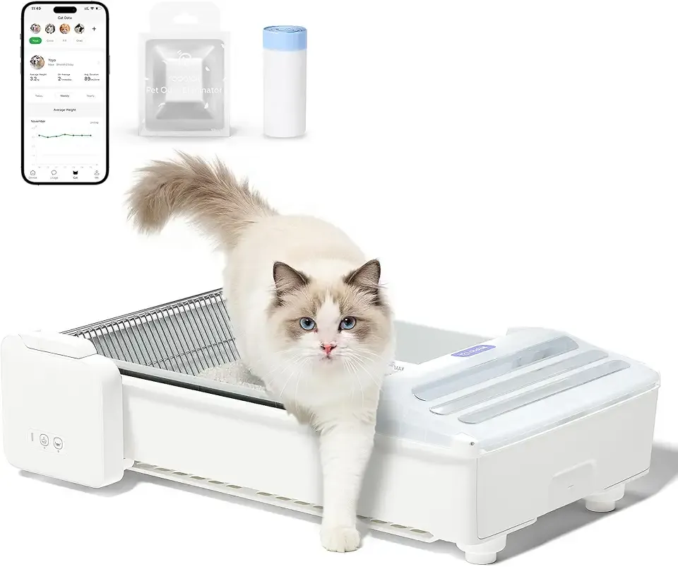 Self Cleaning Litter Box, 2026 Upgraded Open-Top Automatic Cat Litter Box for Multiple Cats, Weight Sensors Safety Protection/App Control/Odor Control/Easy Clean (White)