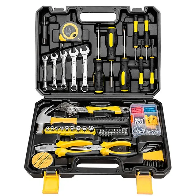 DAM Set di attrezzi domestici con valigetta da trasporto e 88 pezzi. 35x26x7 cm. Colore: Giallo