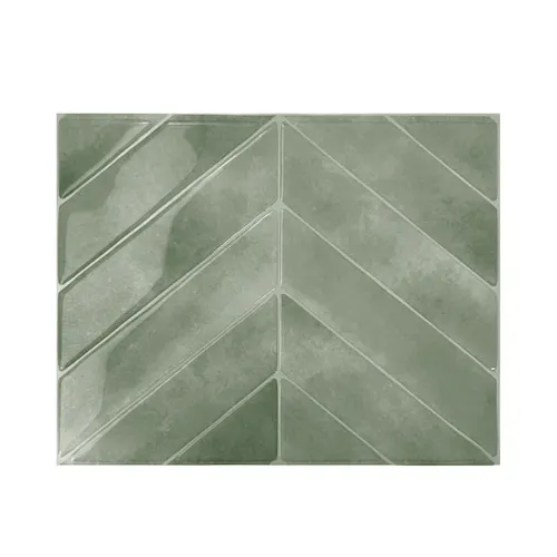 Peel and stick backsplash Chevron Solna tiles, Ceramic look, 11.43in x 9in, Green, 4-pack