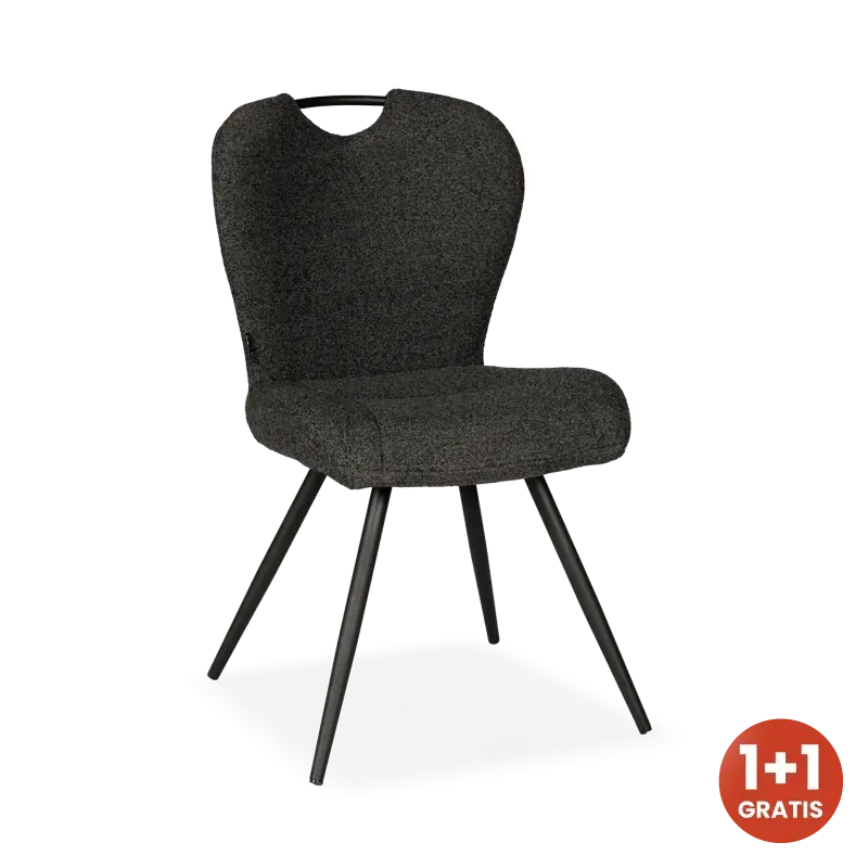 Eetkamerstoel Abby - stof Rhythm Charcoal - handgreep - 1+1 gratis