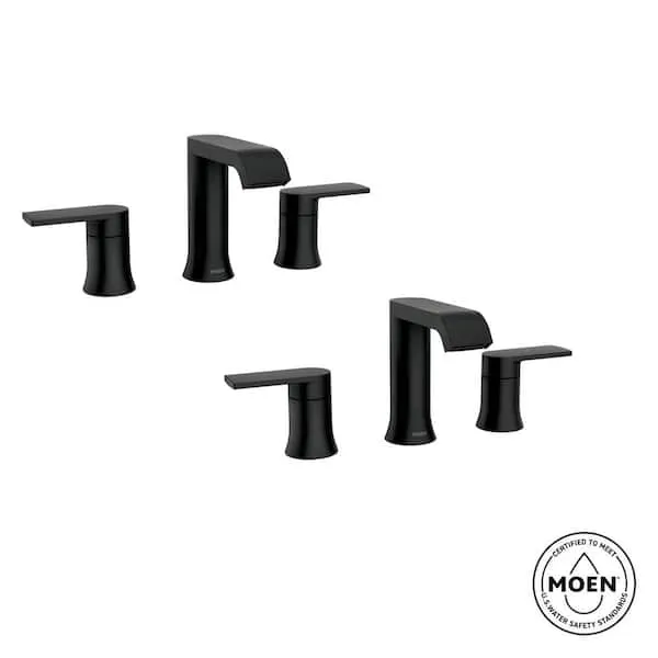 MOEN Genta 8 in.​ Widespread Double Handle Bathroom Faucet with Drain Included in Matte Black (2-​Pack)​(Valve Included)​