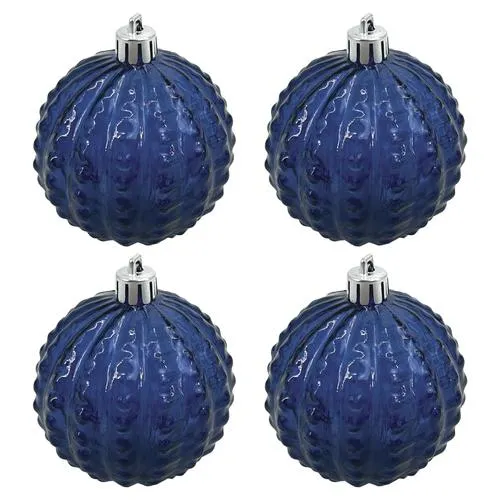 Enchanted Forest® 80mm Dark Blue Transparent Pum-Packin Shatterproof Ornaments - 4 Pack