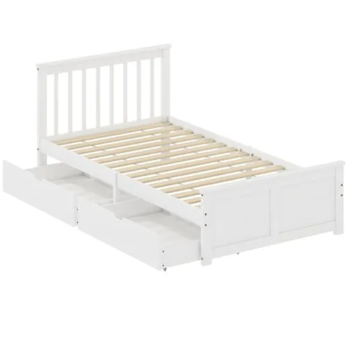 Pine Twin Bed Frame with 2 Drawers and Headboard for Bedroom