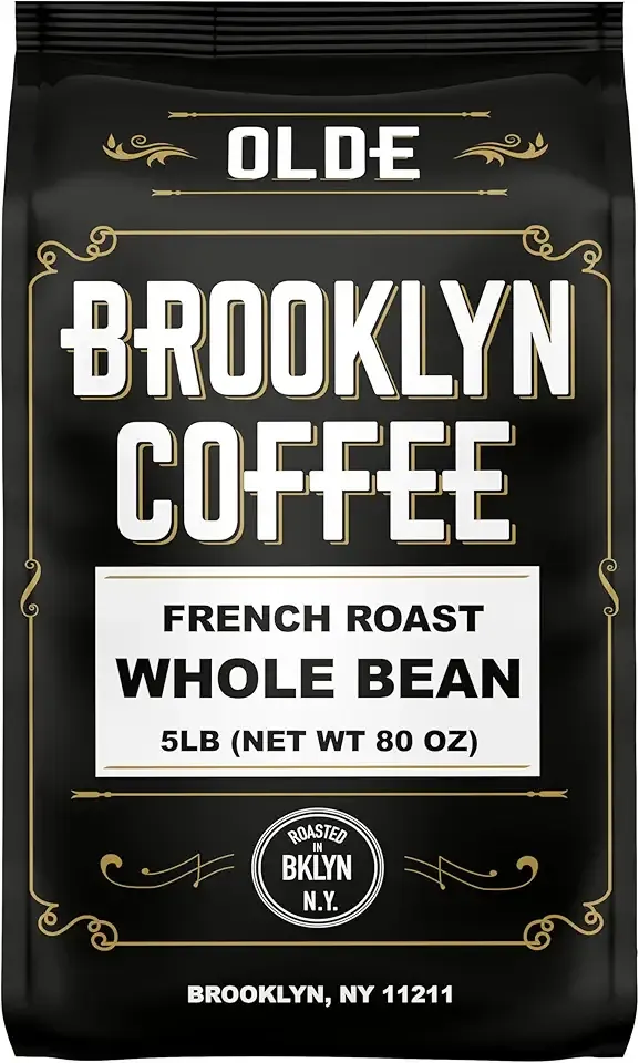 BROOKLYN COFFEE Whole Bean, French Dark Roast (5lb) Silky Smooth, Bold, Balanced - Fresh Bulk Coffee Beans Roasted Weekly in NYC