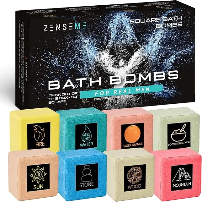Bath Bombs for Men - Gift Set of 8 Scented Organic Handmade Natural Bath Bombs of 2.5 oz w/Natural Essential Oils, Unique Extra Strength Manly Scents, for…