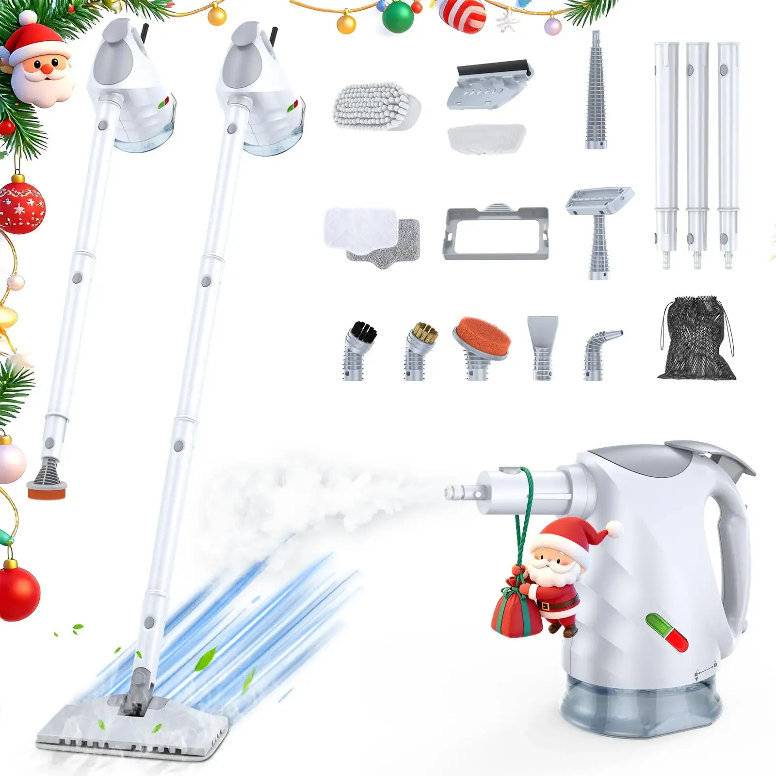 ScrubWiz 10-in-1 Steam Cleaner, Steam Mop & Detachable Handheld Steam Cleaner, 320ml Water Tank, 10s Fast Heating, Portable Steamer for Kitchen, Floor, Tiles, Home, BBQ, Ergonomic Handle, Bright White