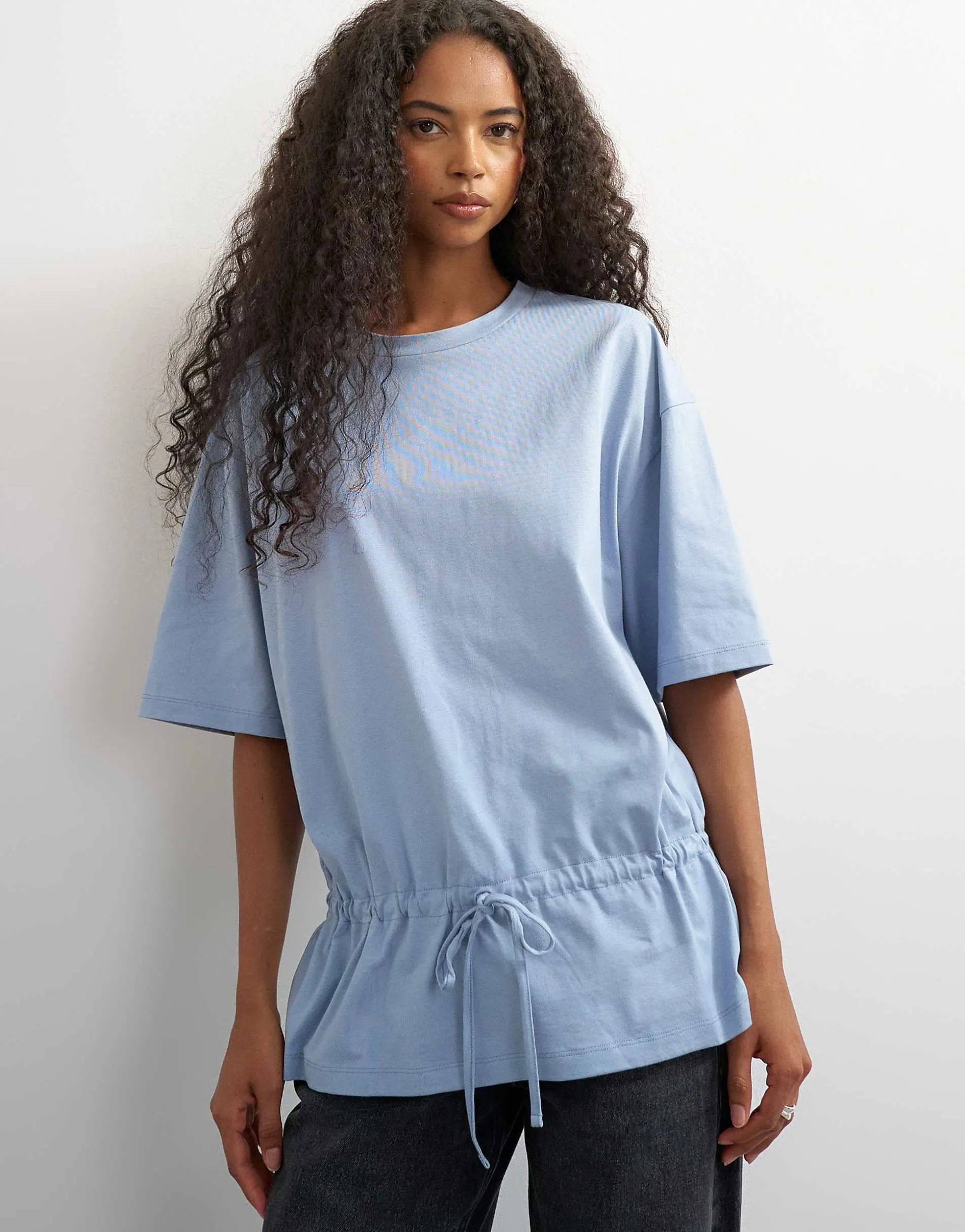 Topshop drawstring hem tee in dusty blue