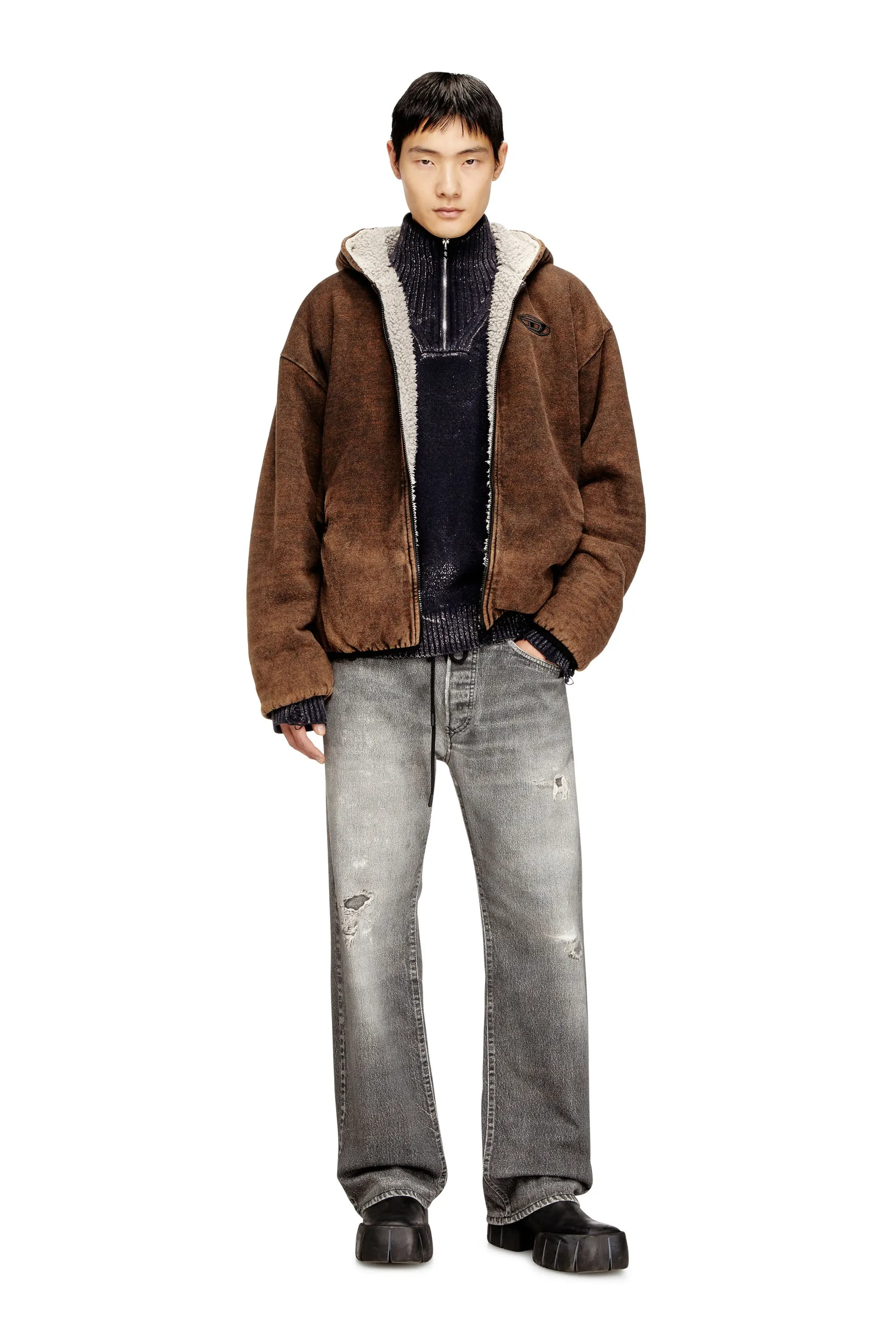 Reversible hooded zip-up jacket