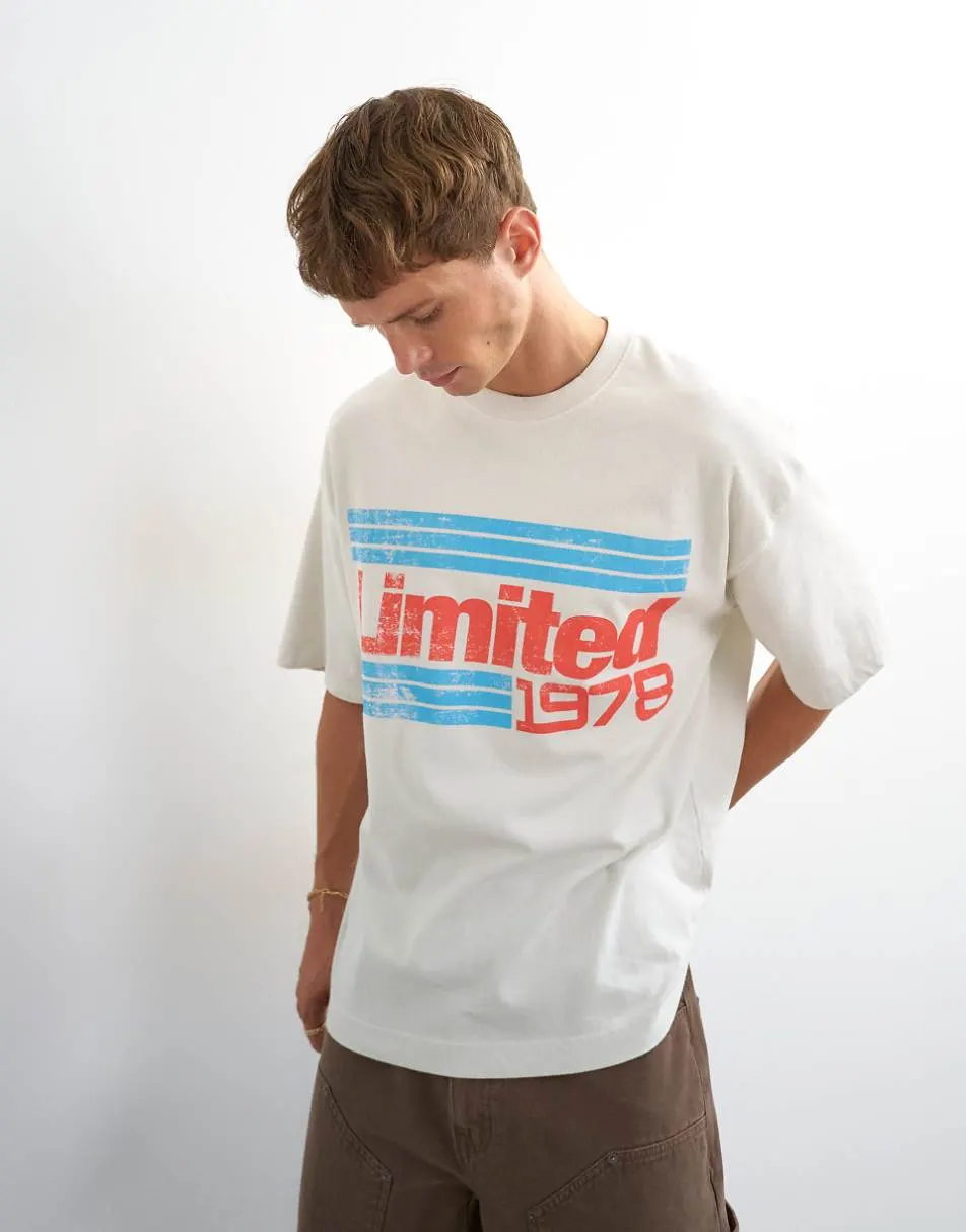 Topman relaxed fit vintage limited print t-shirt in ecru